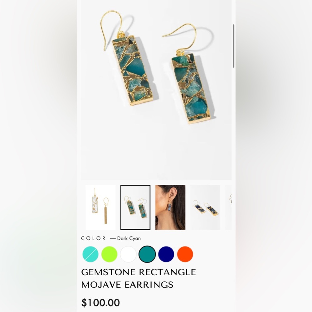 SAACHI Gemstone Rectangle Mojave Earrings - Dark Cyan - Picture 2 of 7